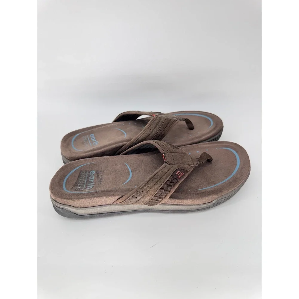 Earth Origins Santino Flip Flops Mens 10 Brown Leather Comfort Sandals